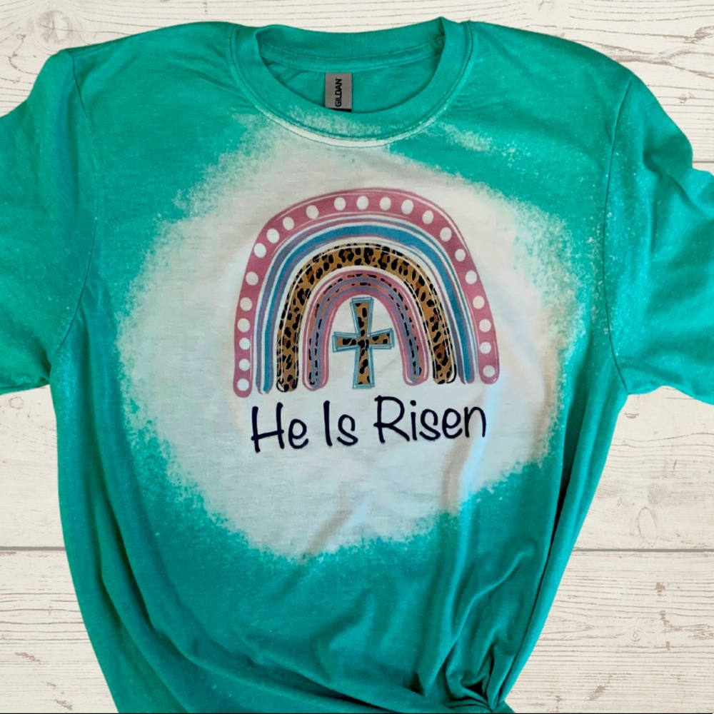 He is Risen Bleached Graphic Tee Easter